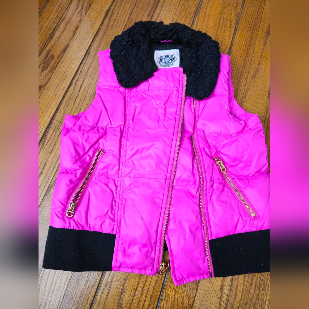 Juicy Couture - Girls - Hot Pink Puffer Vest with Fur Trim - Size: L